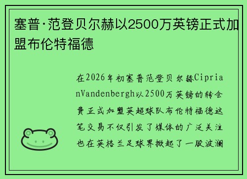 塞普·范登贝尔赫以2500万英镑正式加盟布伦特福德