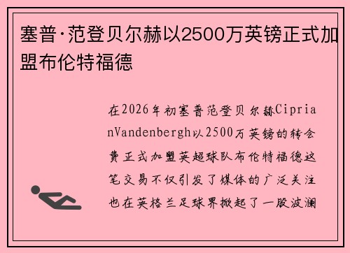 塞普·范登贝尔赫以2500万英镑正式加盟布伦特福德